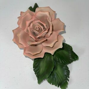 Vintage‎ Franklin mint Painters pink rose Capodimonte Italian porcelain rose 80s